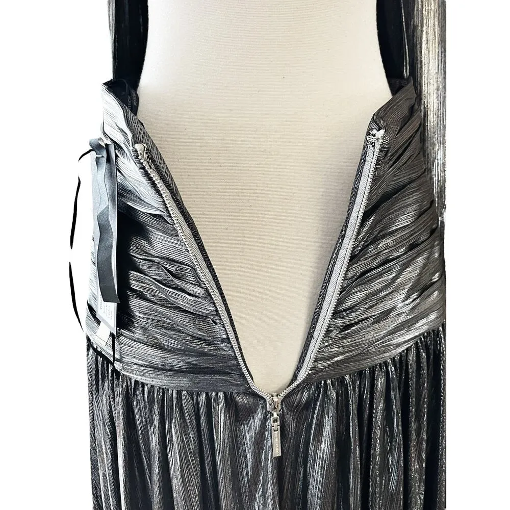 BRONX AND BANCO Metallic Dress Florence Halterneck Gown Cutout Gunmetal Gray 10 - Image 9