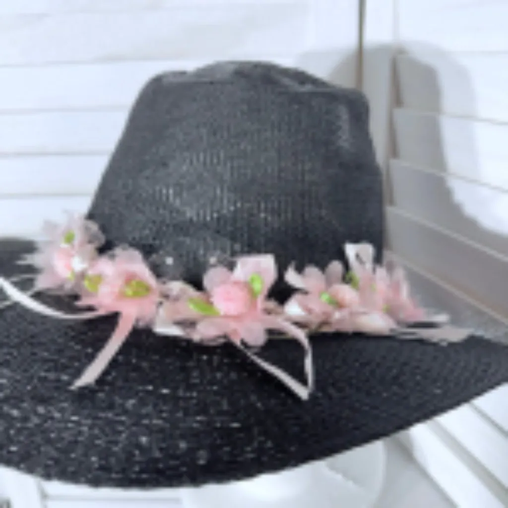 Handcrafted Cowboy Hat Floral Appliqué Ribbon Trim Western Festival Black OS - Image 7