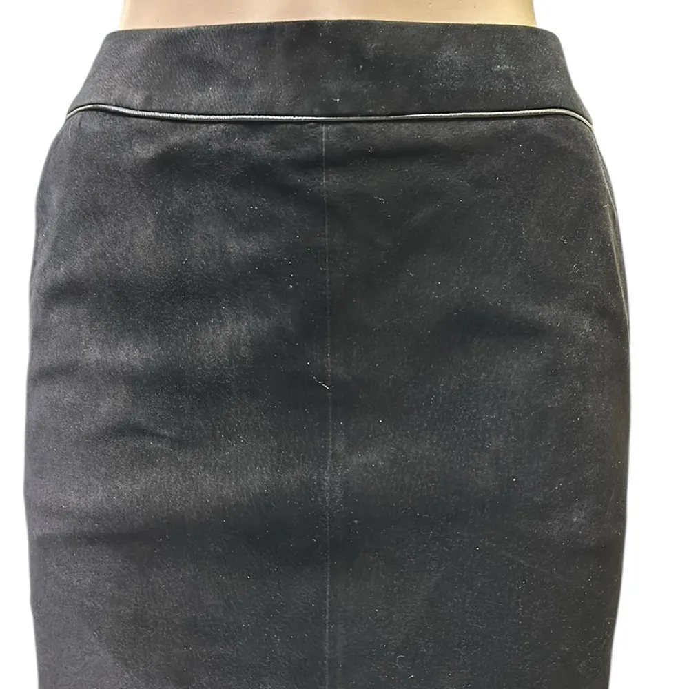 Genuine Suede Leather Black Ann Taylor Loft Slit and Button Back Midi Skirt 6 - Image 5