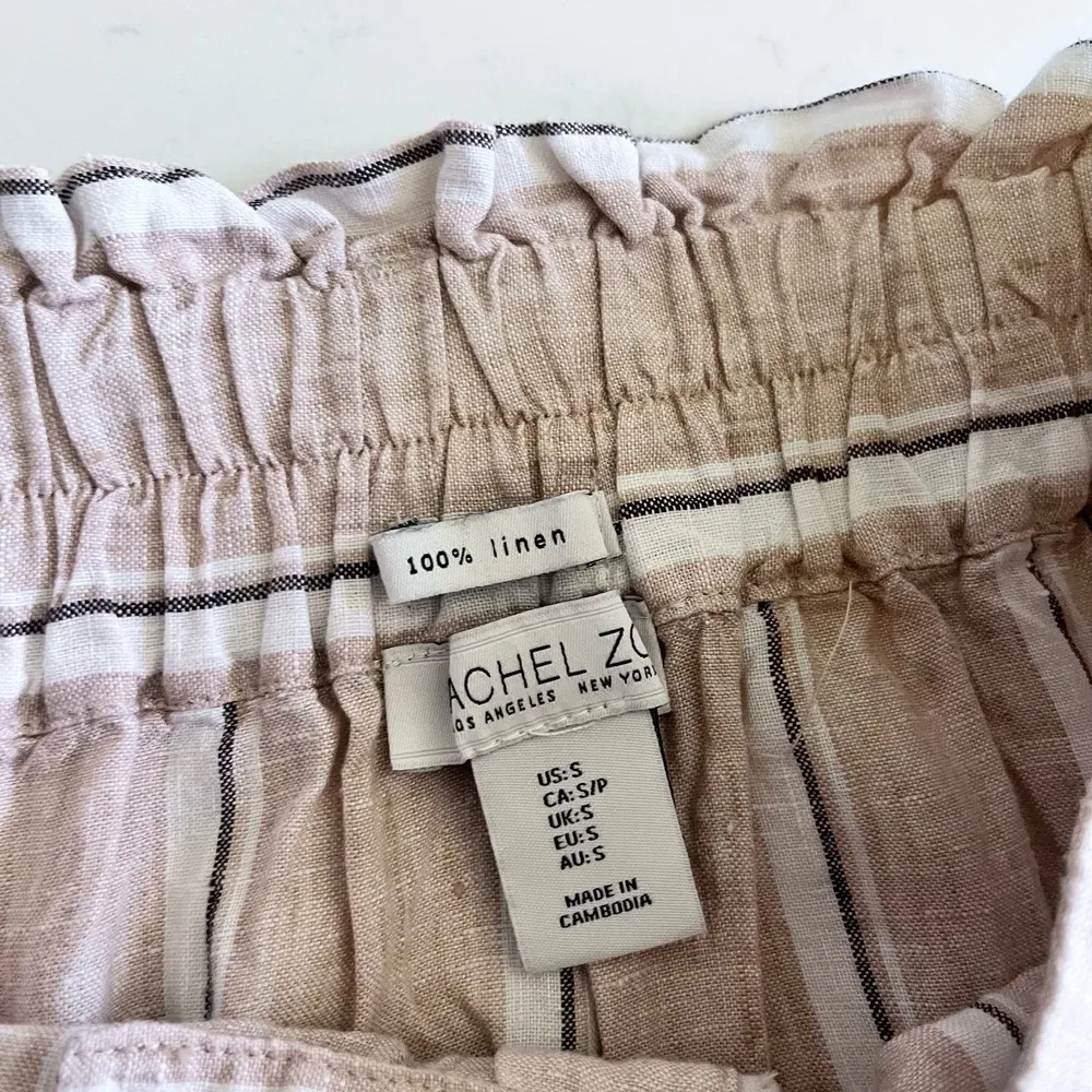 Rachel Zoe 100% linen striped  belted button up midi skirt size Small - Image 8