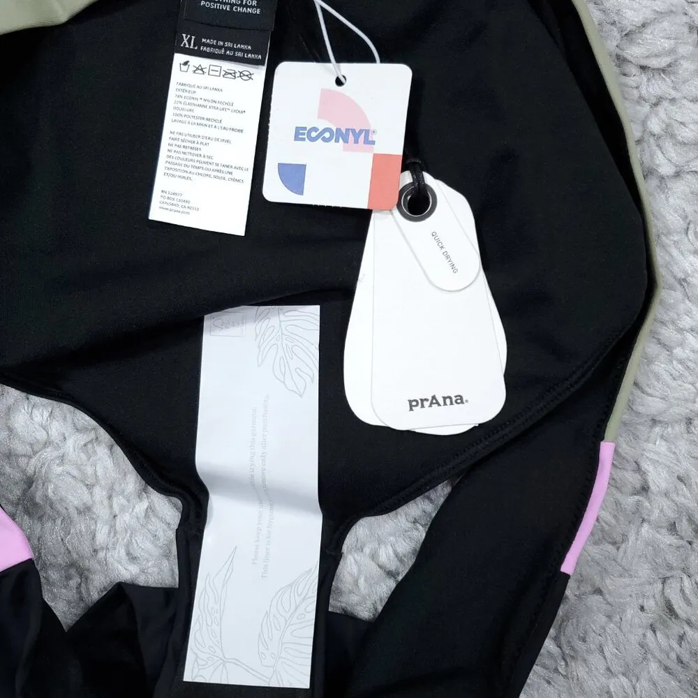 Prana Tulum Swim Bottom Black Colorblock Pink Olive Size XL Swimsuit Beach - Image 4
