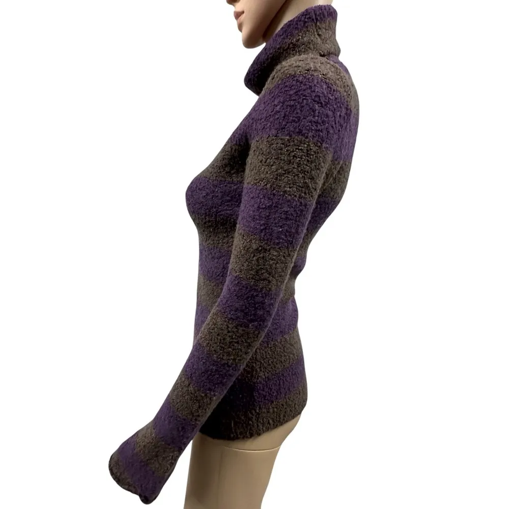 Moda International Wool Blend Knit Formfit Turtleneck Sweater Purple Striped S - Image 2