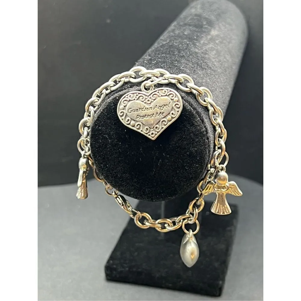 Guardian Angel Heart Silver Tone Fashion Charm Bracelet Silver - Image 2
