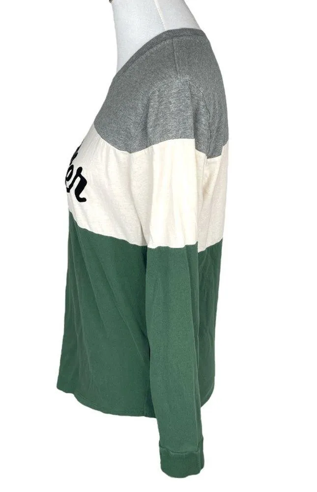 Hollister Strip Long Sleeve Crew Neck Shirt Gray Green Cream Size Small - Image 4