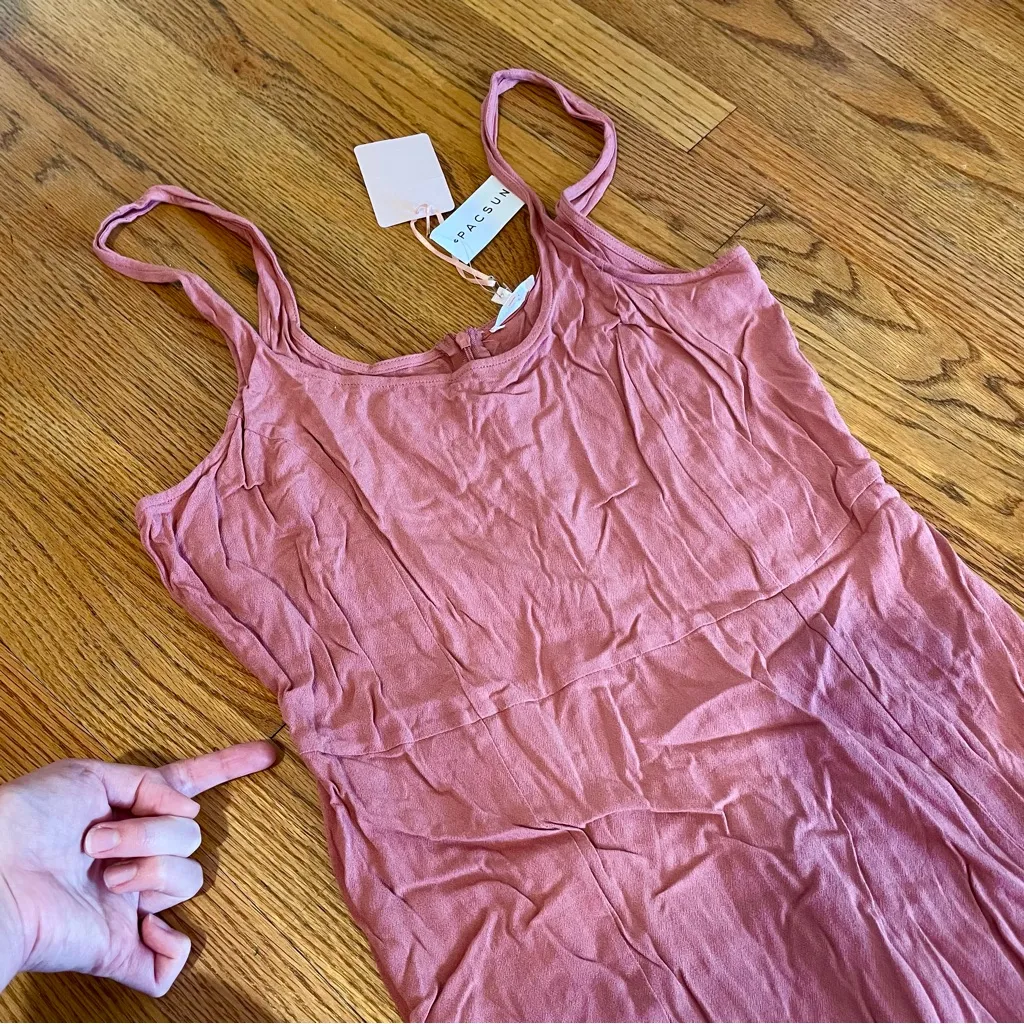 NEW NWT LOTTIE MOSS PACSUN Slit Mini Dress Rose Pink Mauve Tank Dress Sundress M - Image 16