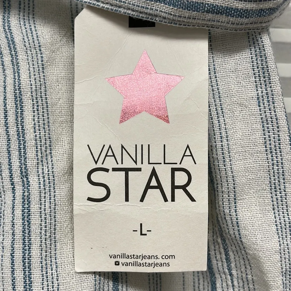 Vanilla Star NWT Blue Striped Button Front Belted Linen Blend Mini Skirt Large - Image 2