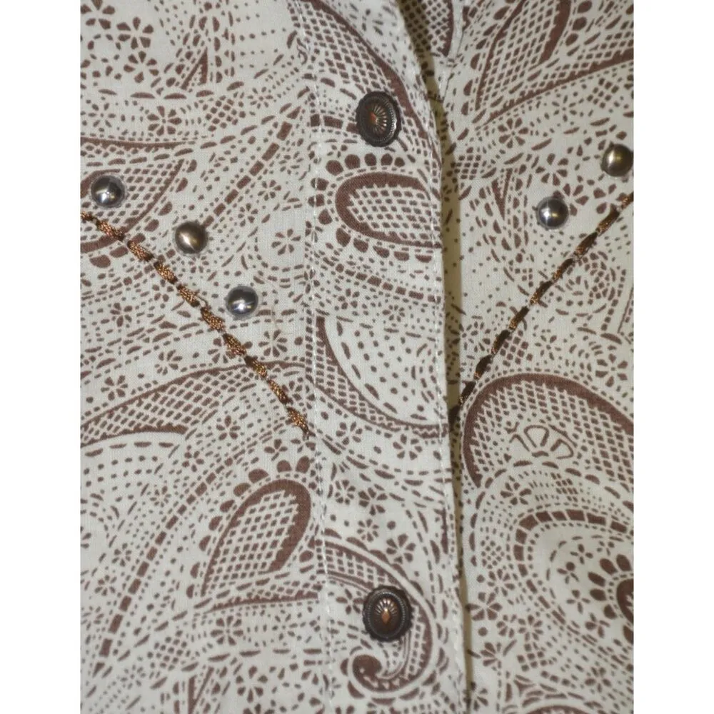 Wrangler Brown Paisley Print Concho Snap Front Embroidered Western Shirt Size XL - Image 3