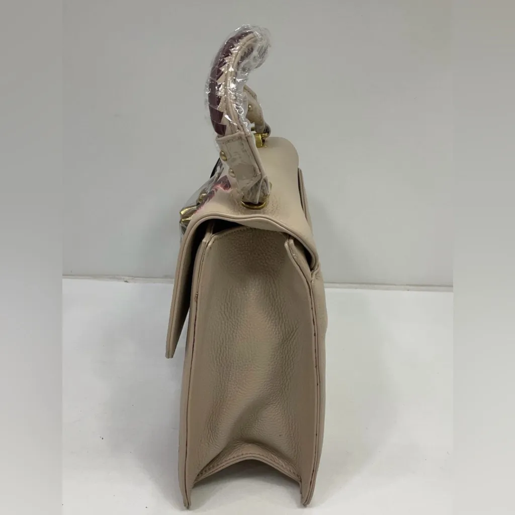 Sharif Satchel Floral Design Floral Embellished Beige and Burgundy Handbag NWT Red - Image 4