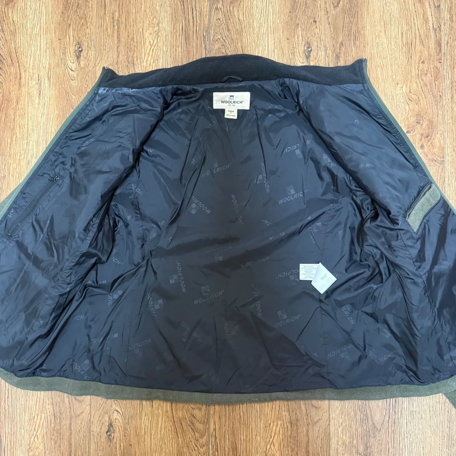 Woolrich 100% Wool Olive Green Full Zip Fleece Jacket Womens XL Zip Pockets - Image 10