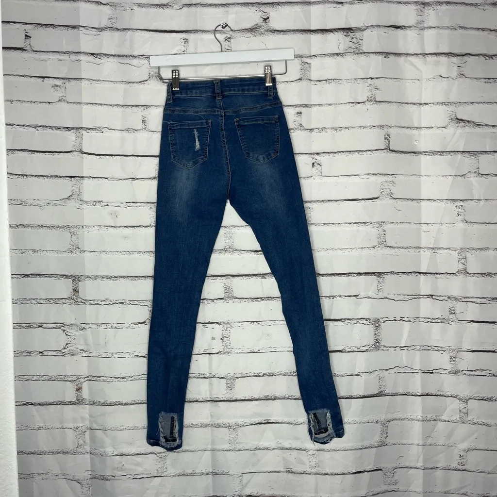 Bamboo High Rise Distressed Skinny Jeans Women’s 0 Medium Wash Stretch Denim - Image 10