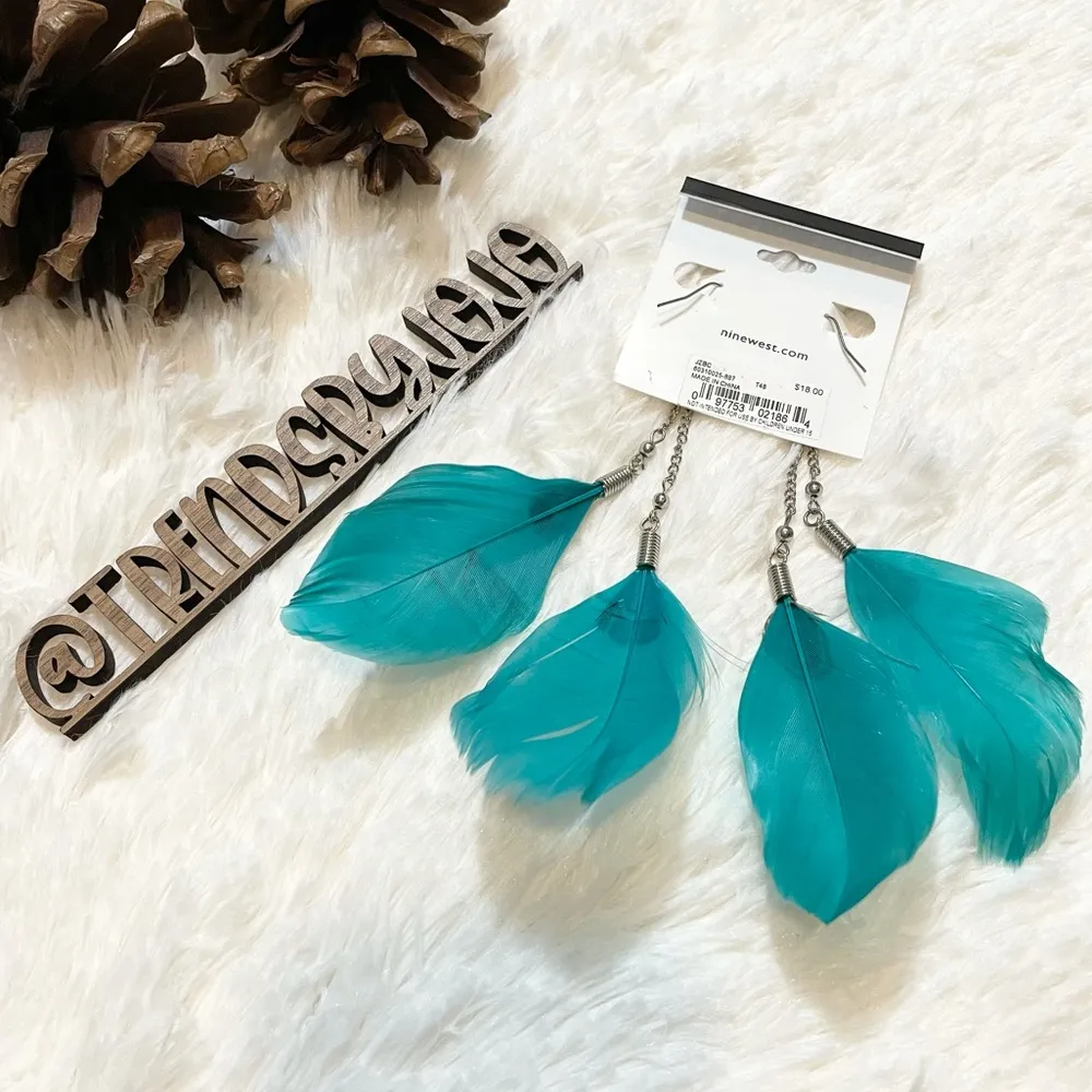 Nine West Women’s Earrings Blue Teal Feathers - Image 4