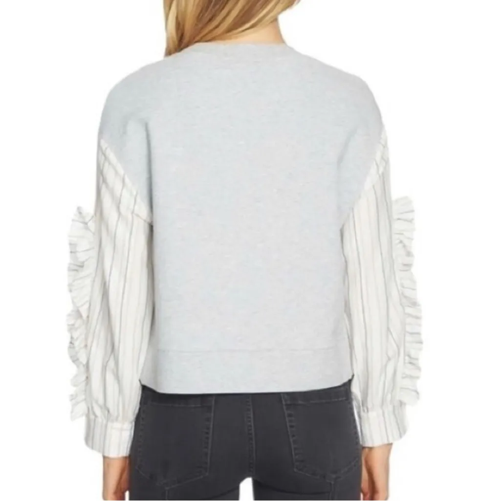 EUC 1. State Gray and White Ruffle Sleeve Sweatshirt Sz M - Image 2