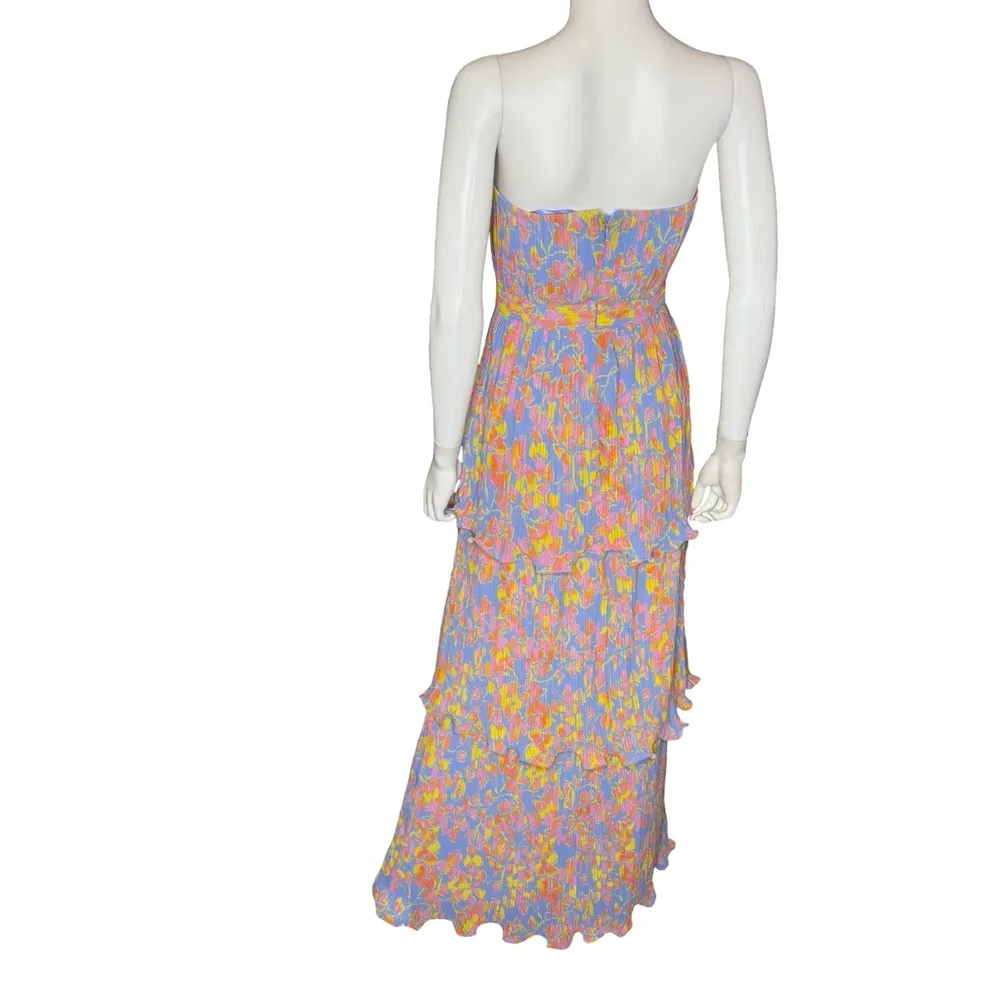 AMUR Laine Tiered Gown Strapless Painted Scaevola Women’s Sz 2 Blue - Image 6