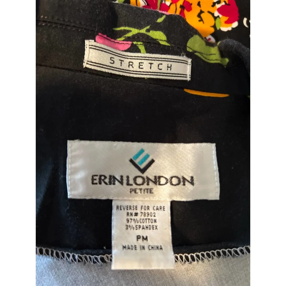 Erin London Petite Women's Black Floral Jacket Size PM 22" Long x 21" Pit to Pit - Image 3