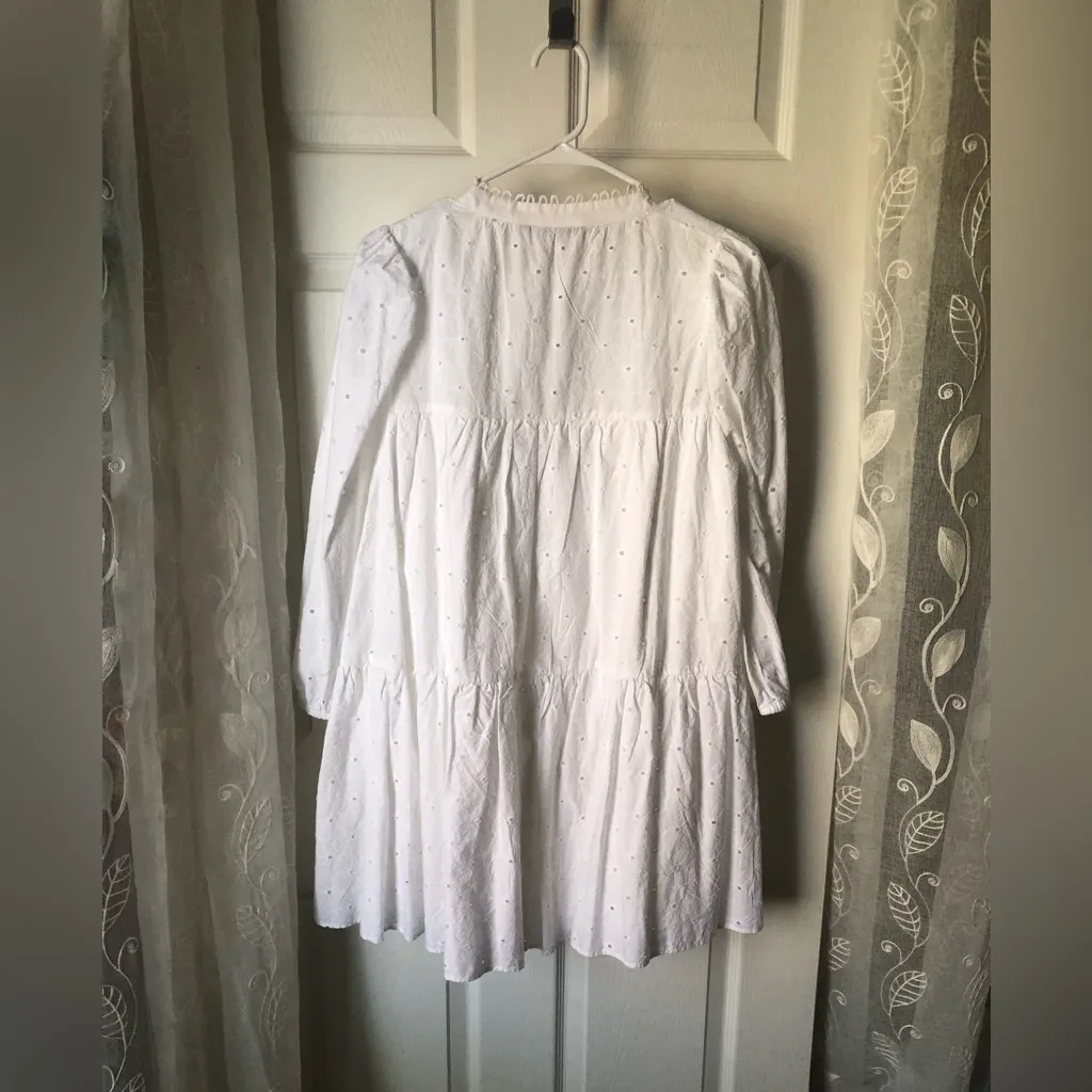 ZARA Embroidered Eyelet Floral Cotton Mini button down Dress boho babydoll sz M - Image 10