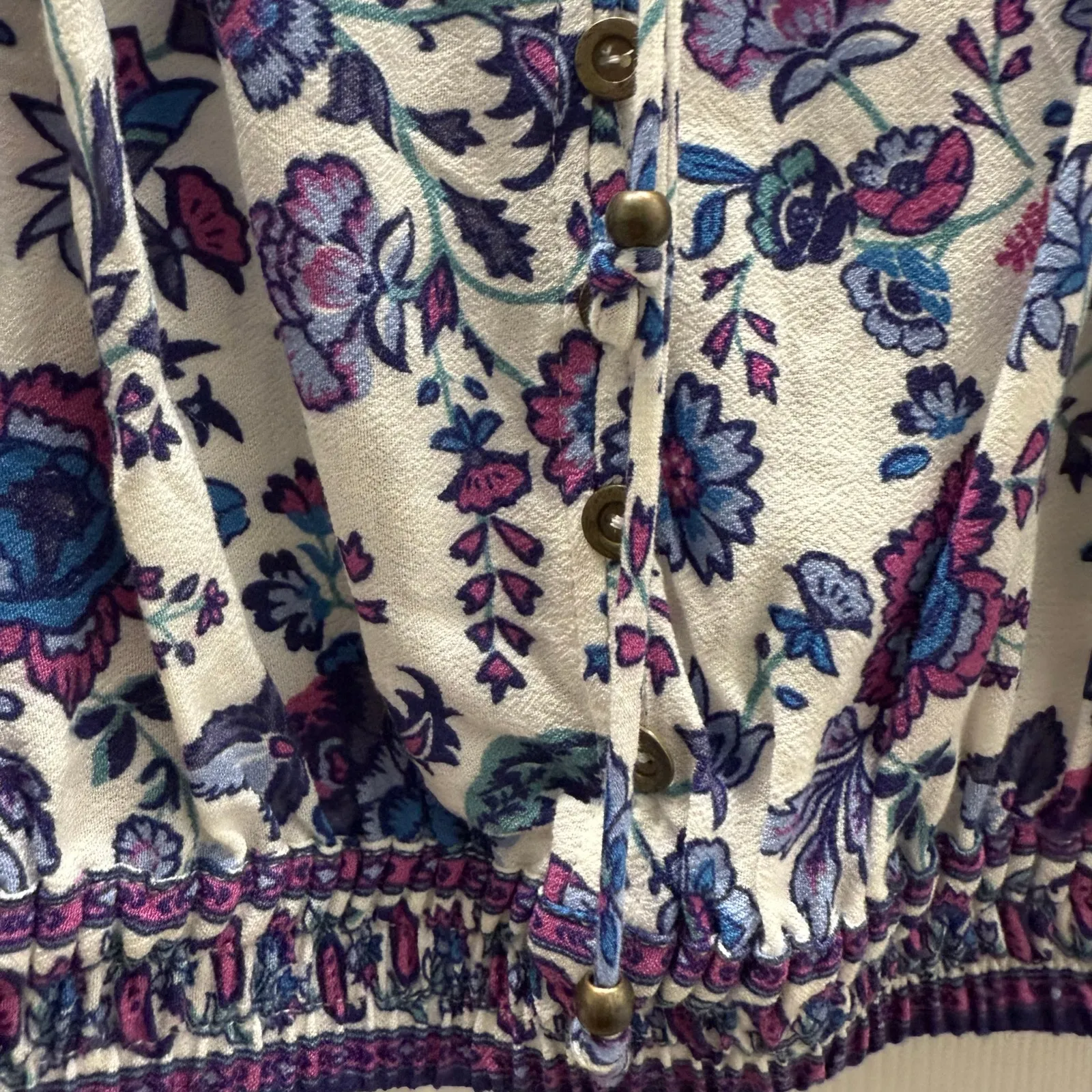 Joie Folk Song Cropped Off Shoulder Floral Top Peasant Boho Purple Blue White S‎ - Image 5