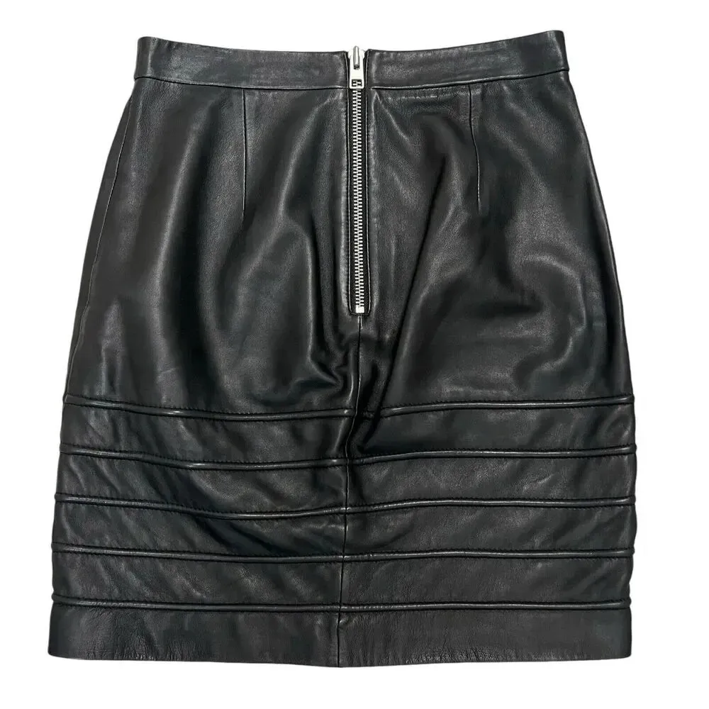 Allsaints Pipe Pencil Lamb Leather High Waisted Mini Skirt in Black Size US 8 - Image 7