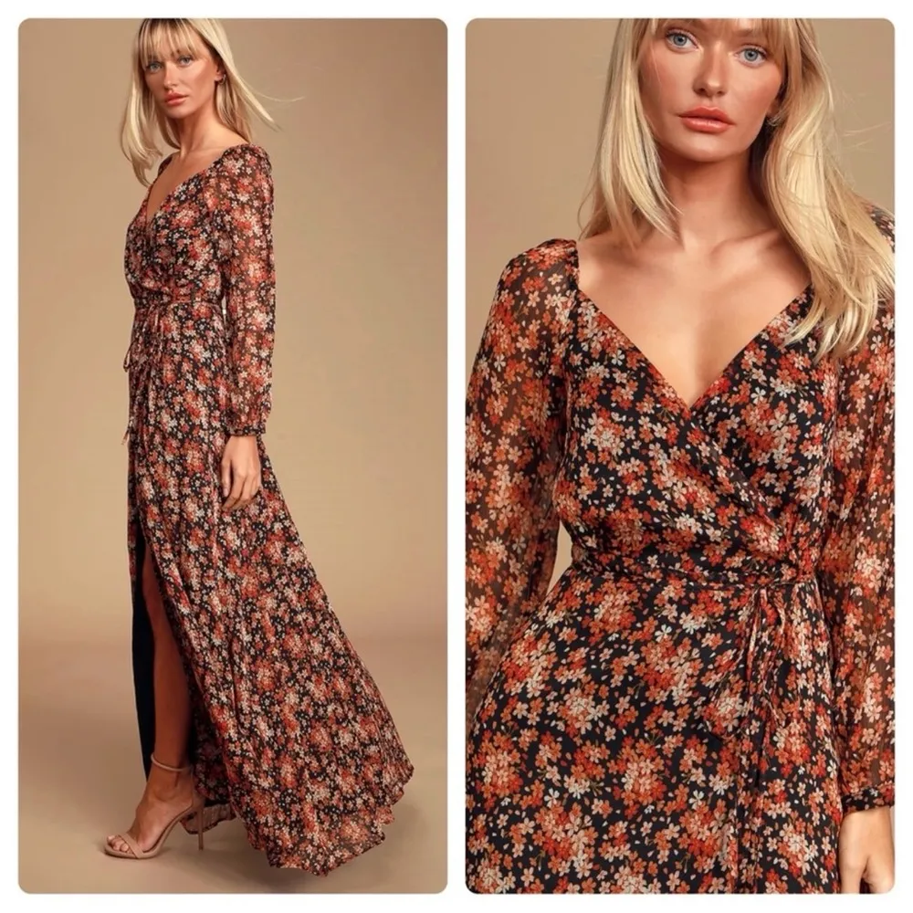 Lulu's True to Love Floral Print Chiffon Wrap Maxi Dress Size S - Image 3