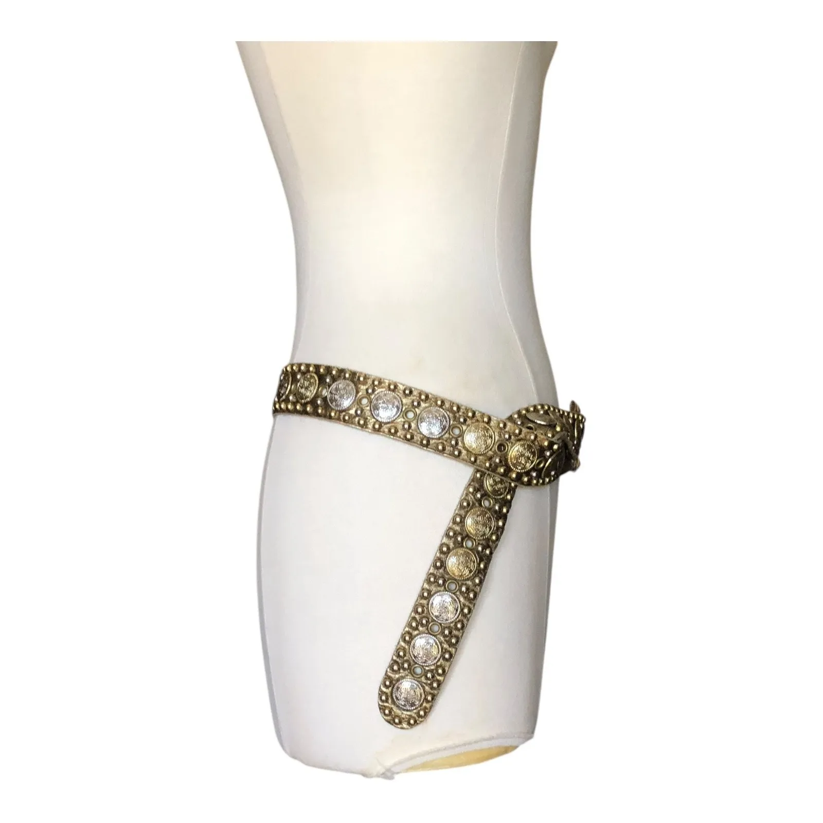 Sandcastle New York Rock n Roll Studded Leather Belt with Gold Silver Conchos - Image 2