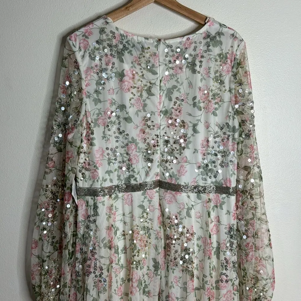 Mac Duggal EMBELLISHED FLORAL PRINT FAUX WRAP A LINE DRESS spring dress size 16 - Image 11