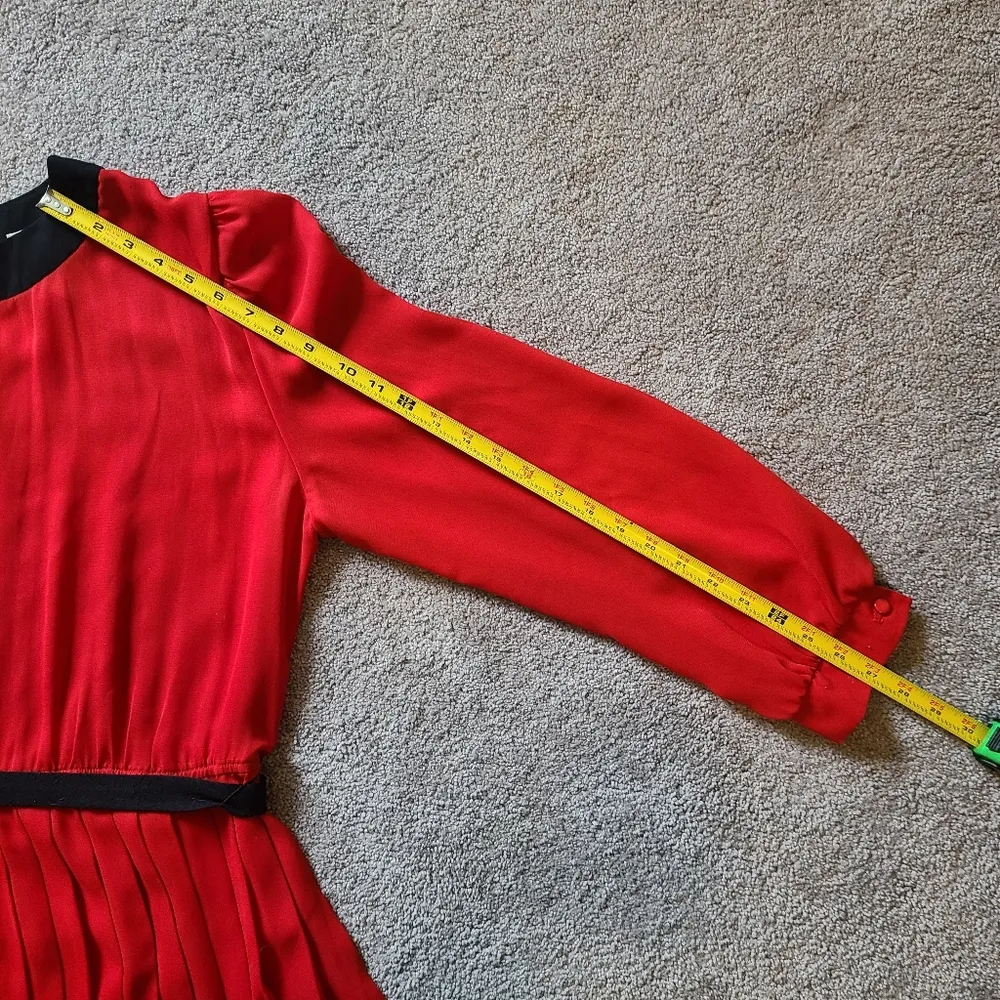 Leslie Pomer Vintage Long Maxi Dress Pleated Skirt Long Sleeve Made in USA Red Size undefined - Image 13