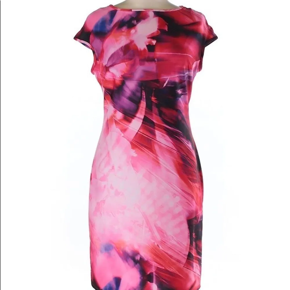Julia Jordan Fuchsia Digital Print Scuba Business Office Cap Sleeve Dress Size 8 - Image 2