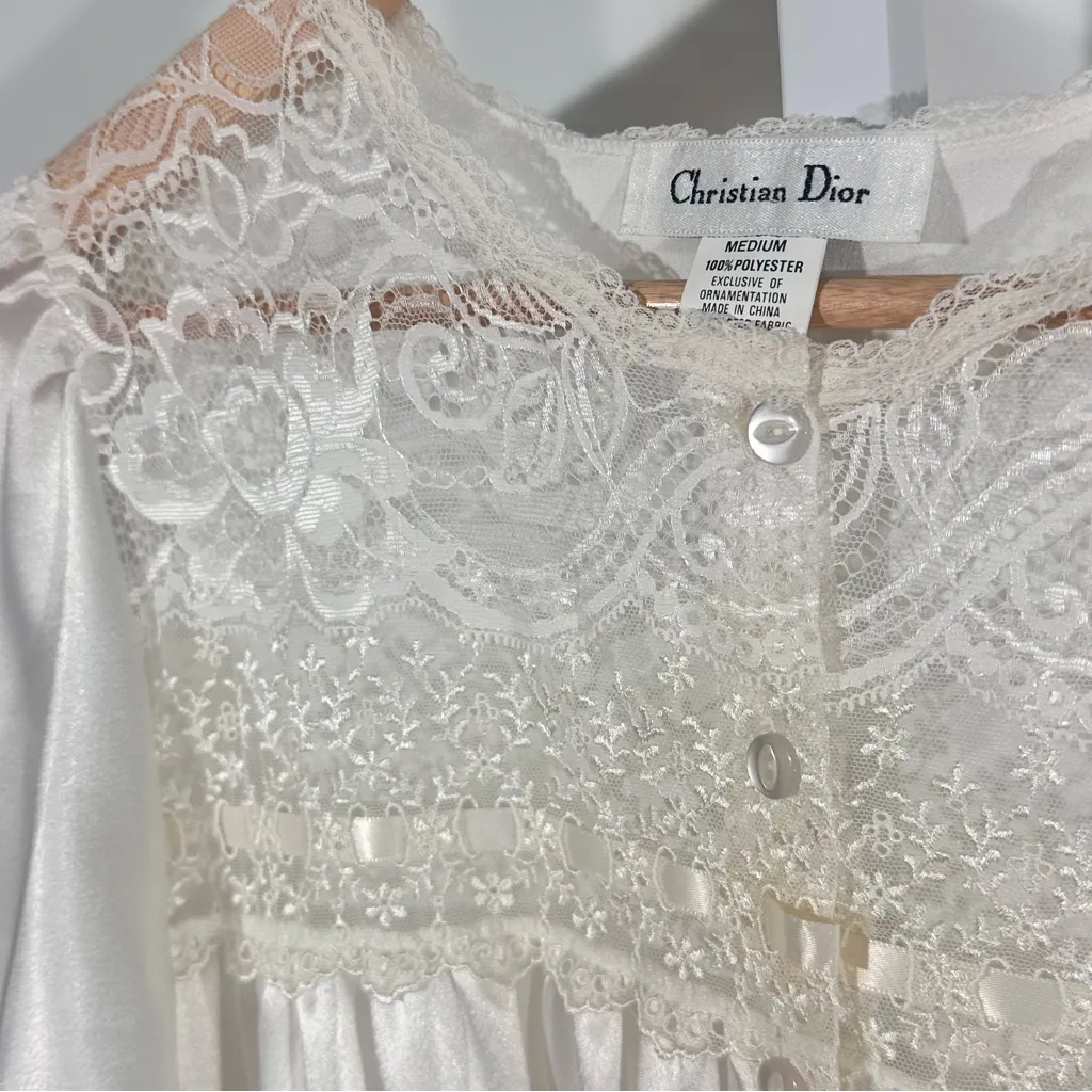 Vintage Christian Dior Satin & Lace Long Nightgown – NWT – Medium (21” ptp) - Image 4