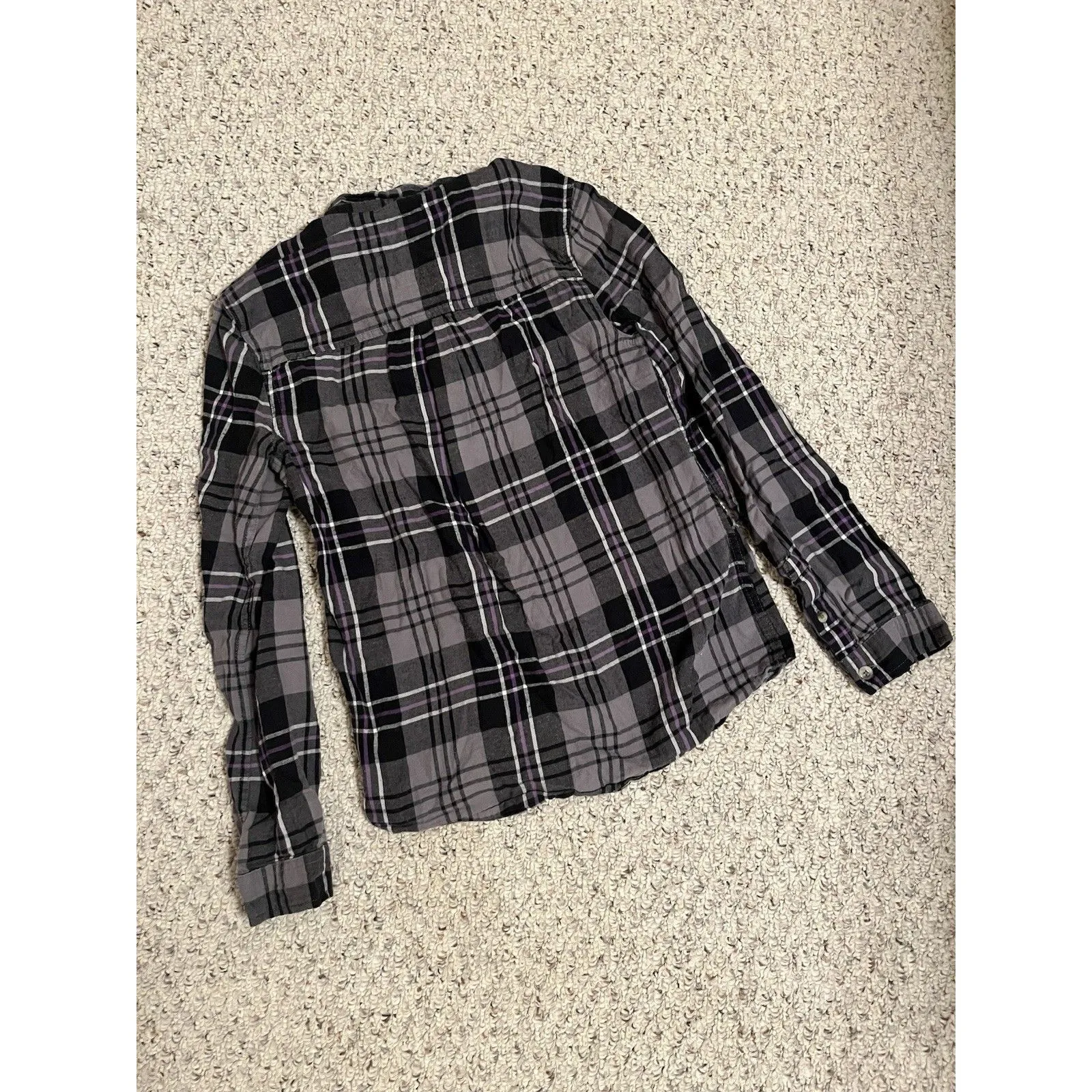 Women's Small SO Black/White/Purple Plaid Button-up Flannel Long Sleeve Shirt - Image 3