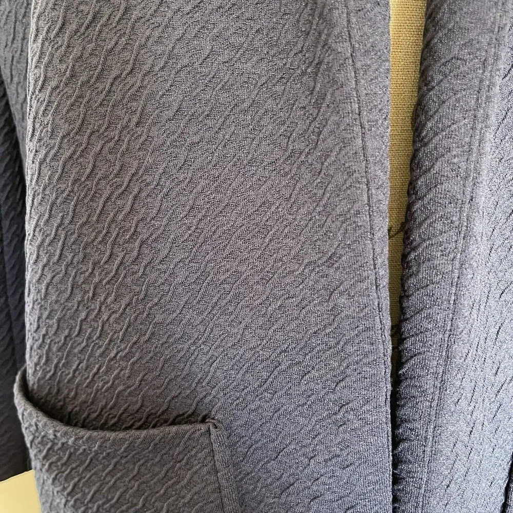 Harlowe & Graham Open Blazer Jacket Sz XS Blue Sides Zipper Seersucker Textured - Image 5