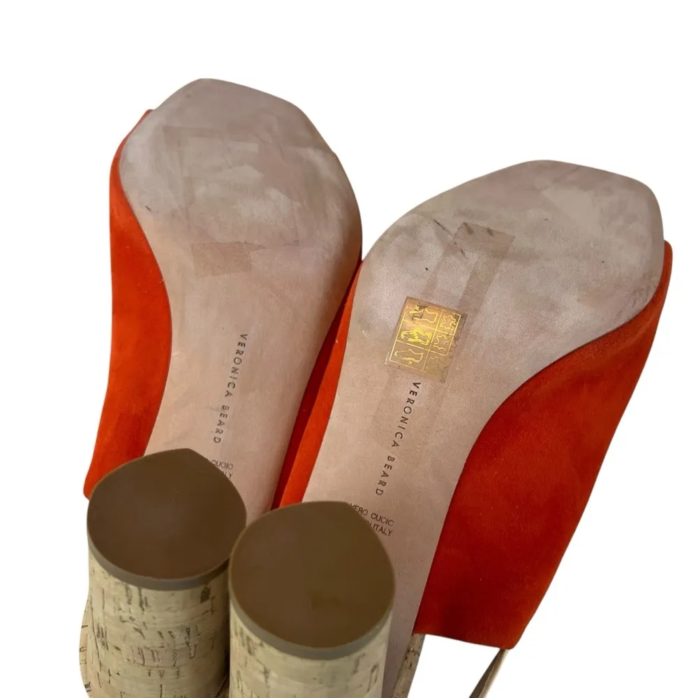 Veronica Beard Orange Suede Cork Heel Peep Toe Heels Women’s Size 11M - Image 8