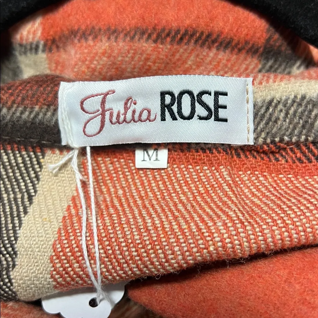 Julia Rose Women’s Orange Brown and Cream Plaid Flannel Size: Medium - Image 2