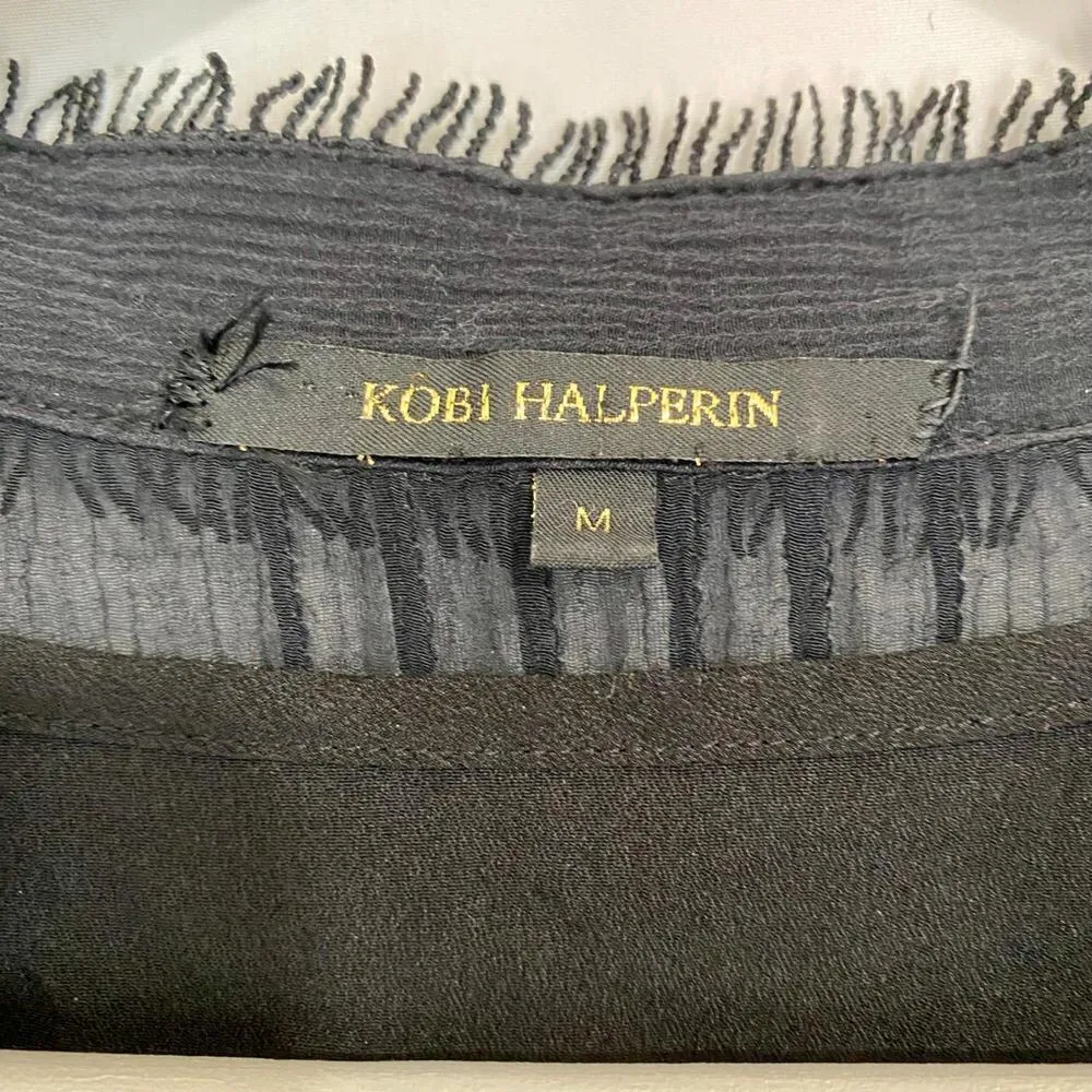 Kobi Halperin Women's Lace Trim Mini V Neck 3/4 Sleeve Dress Size Medium EUC Black - Image 4