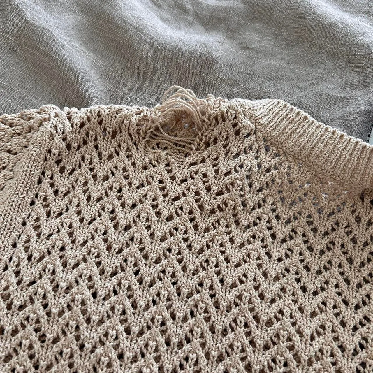 Vintage Zig Zag Knit Sweater Top | Short Sleeve Textured Button Front | Size M - Image 6