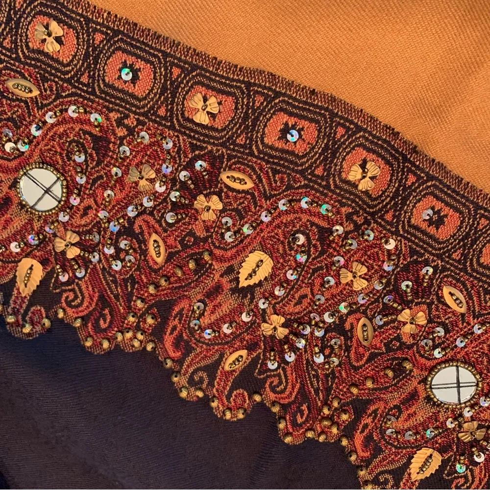 Unbranded Womens Rectangular Wrap Scarf Shawl Navy Blue Mirrors Embroidered - Image 6