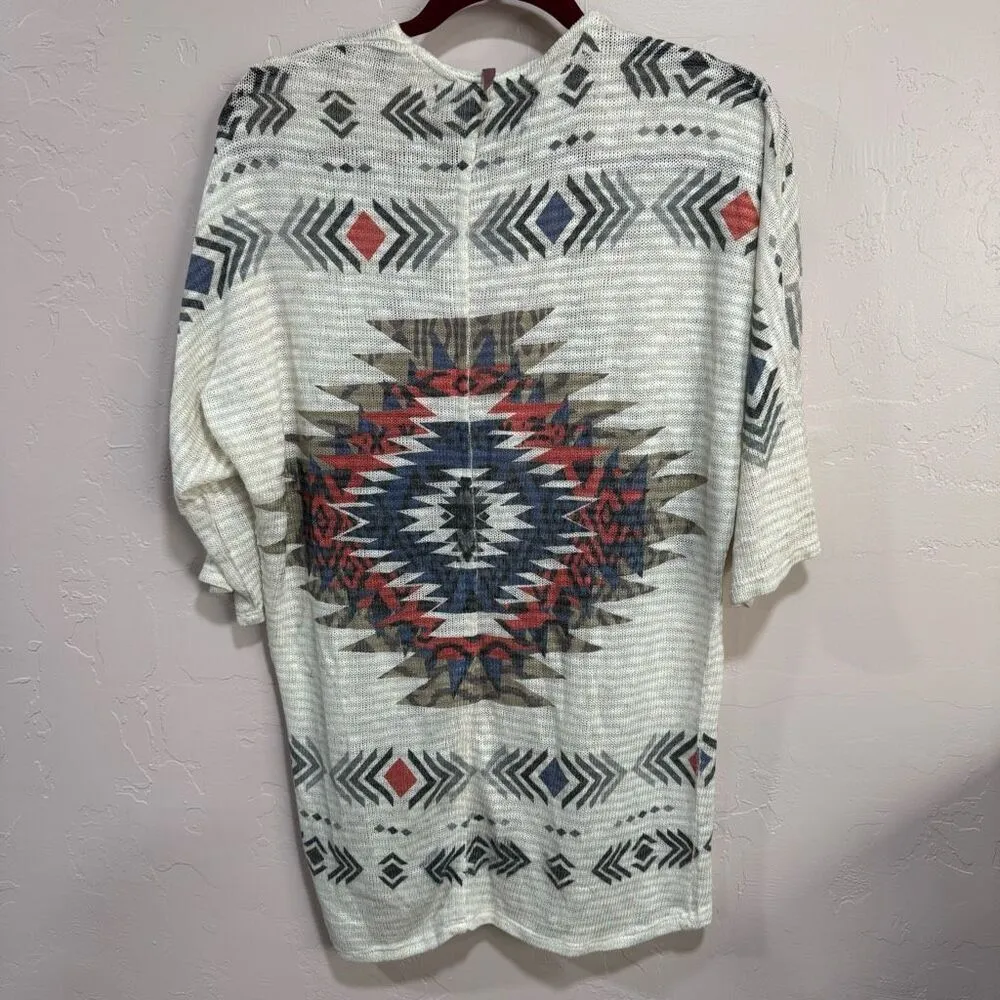 Mauve Aztec Mesh Cardigan White - Image 2