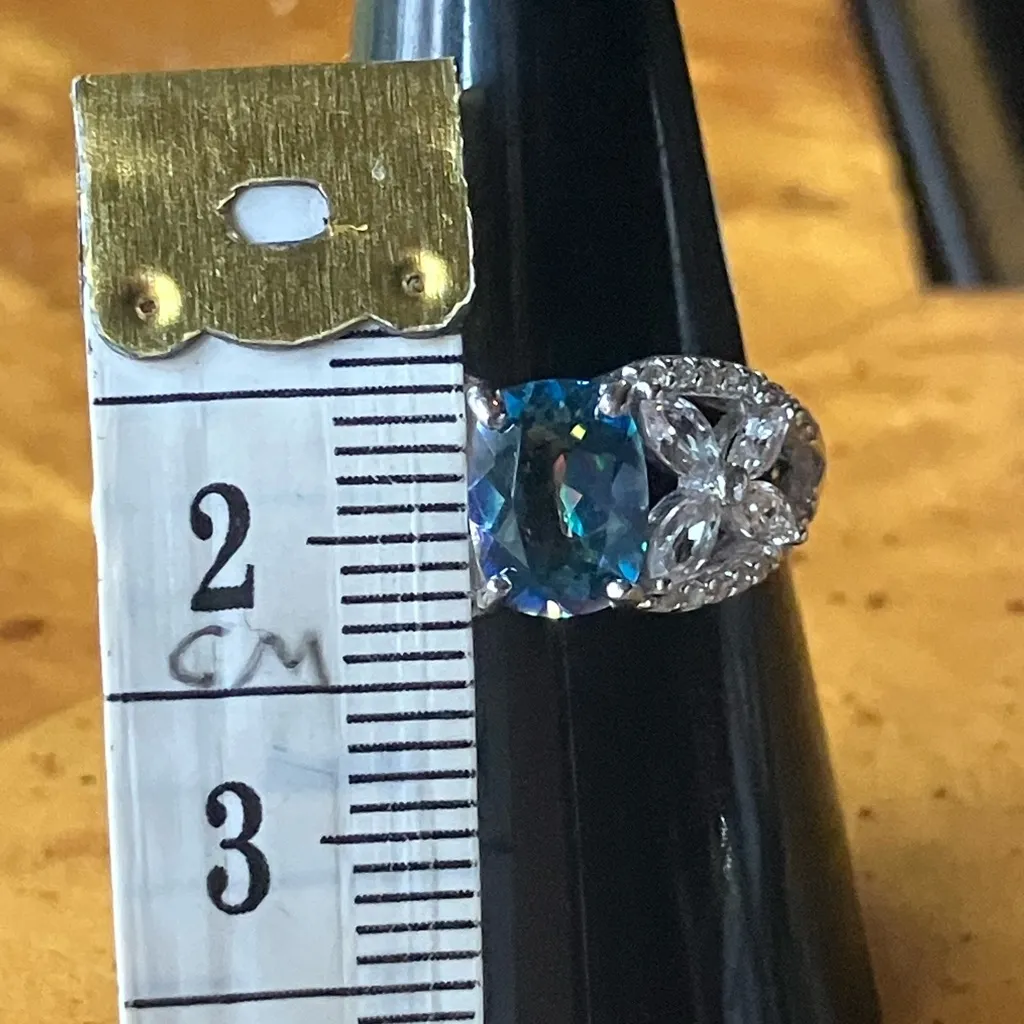 Blue Petalite White Sapphire Sterling Silver Ring Size 7.75 - Image 8