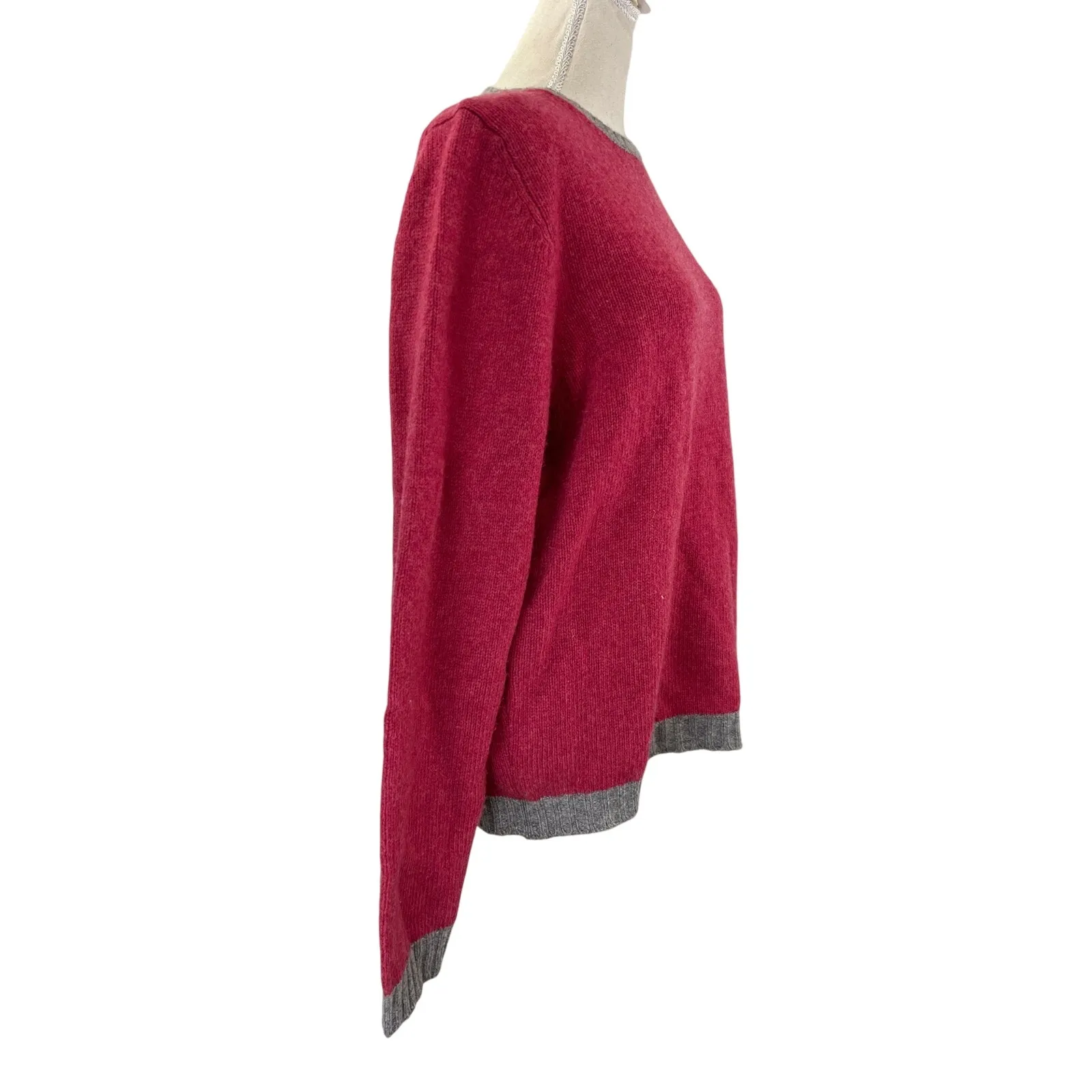Italian Fine Merino Wool Contrast Crewneck Sweater Colorblock Red Size L - Image 5