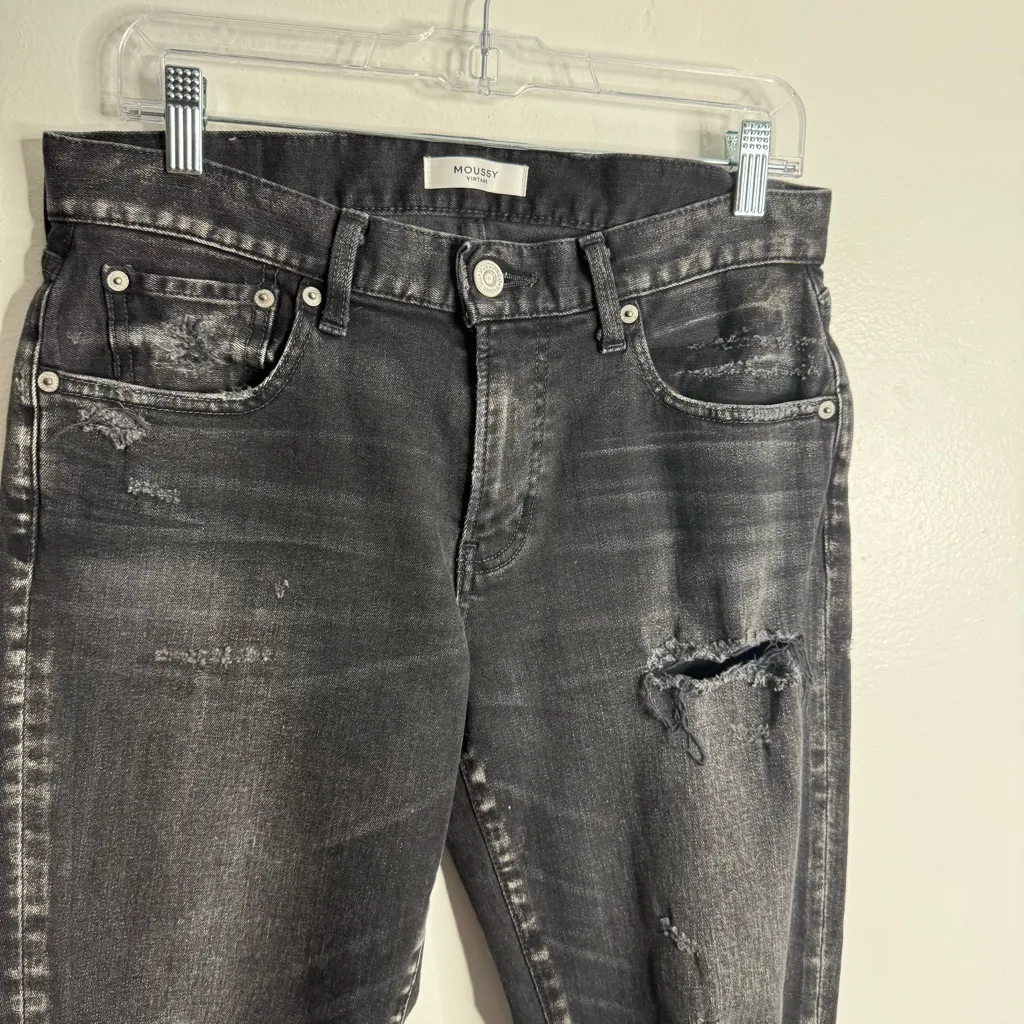 Moussy Vintage Mid Rise Skinny Jean Ripped Knees Distressed Washed Black Size 29 - Image 6