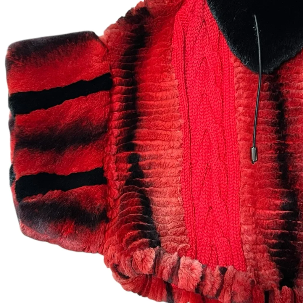 Sheared Dyed Real Rex Rabbit Fur Cable Knit Wool Sweater Jacket Size 8 Womens Red - Image 9