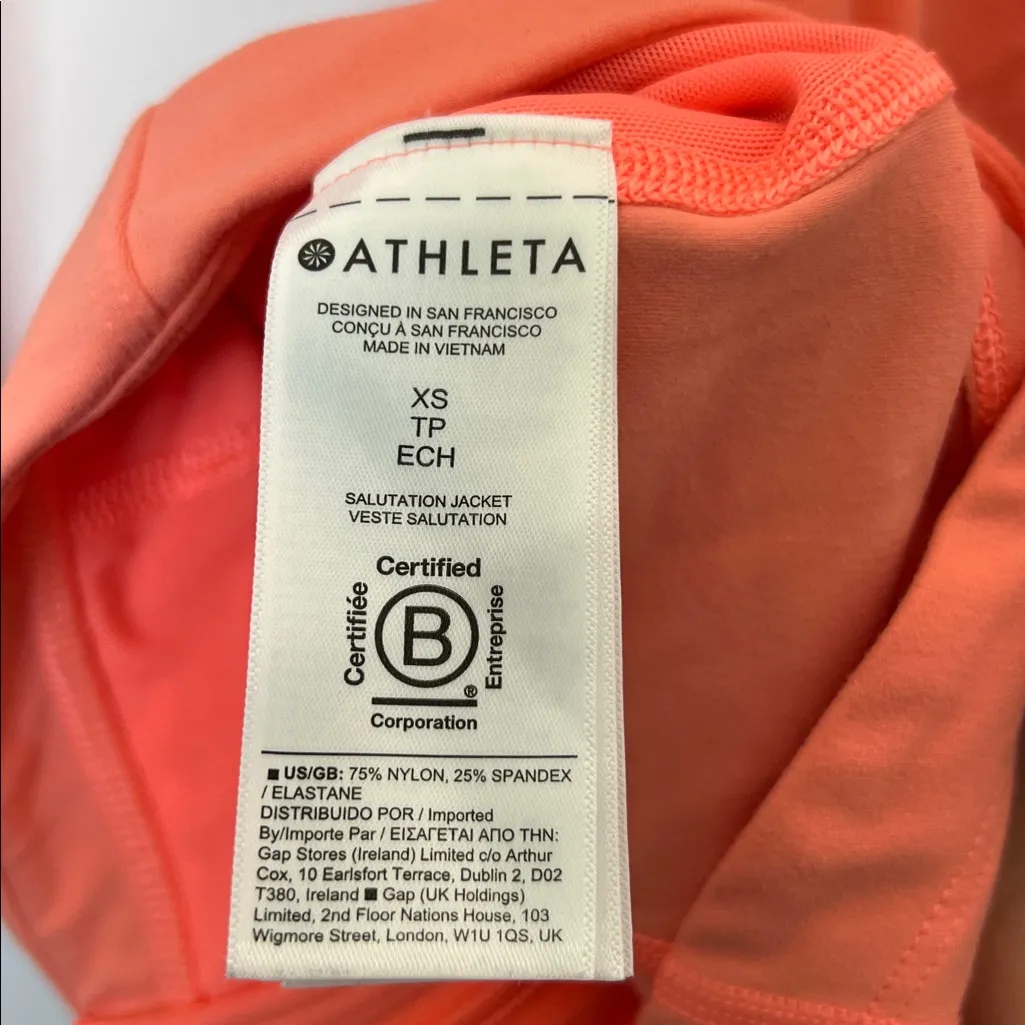 Athleta Salutation Jacket Coral XS Women’s Lightweight Zip Up 657490 Stretch - Image 6