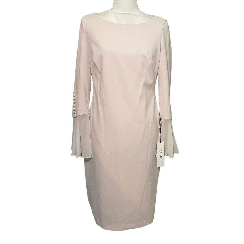 NWT  Light Pink Long Flare Sleeve Boatneck Sheath Dress New Cocktail - Image 3