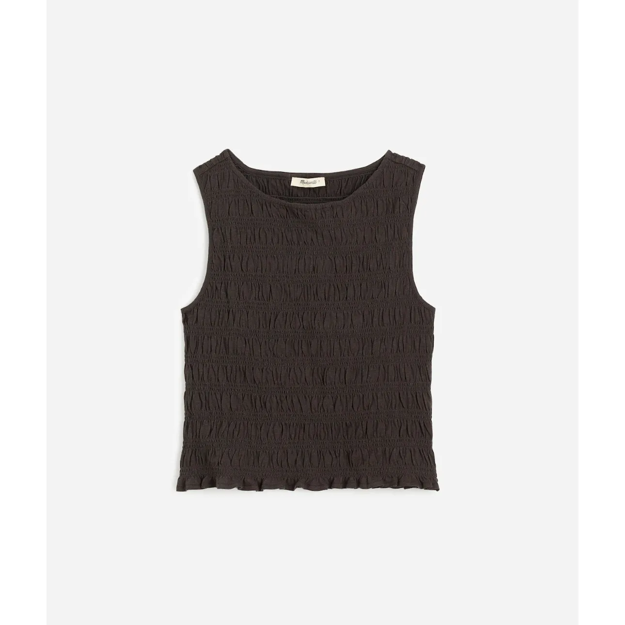 Madewell Smocked Boatneck Tank Cotton Blend Minimalist Soft Charcoal XS NWT - Image 5