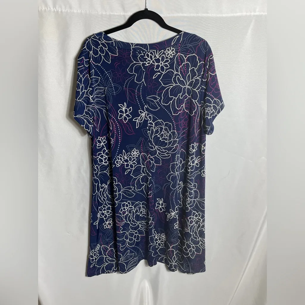 Candalite Womens Floral Print Short Sleeve Swing Dress Navy Blue Stretch 3X - Image 2