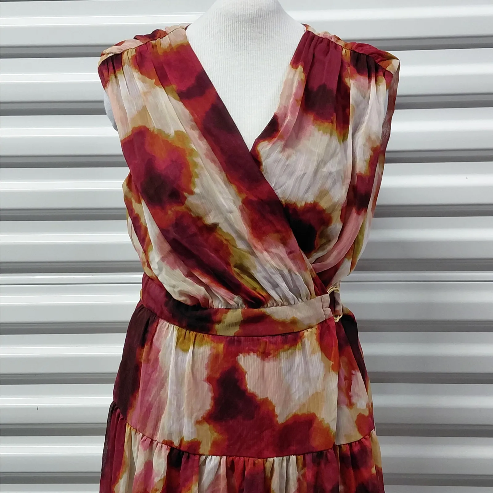 Taylor Women's Wrap Dress Size 14 Multi Tie Dye Chiffon Sleeveless Boho Party - Image 6