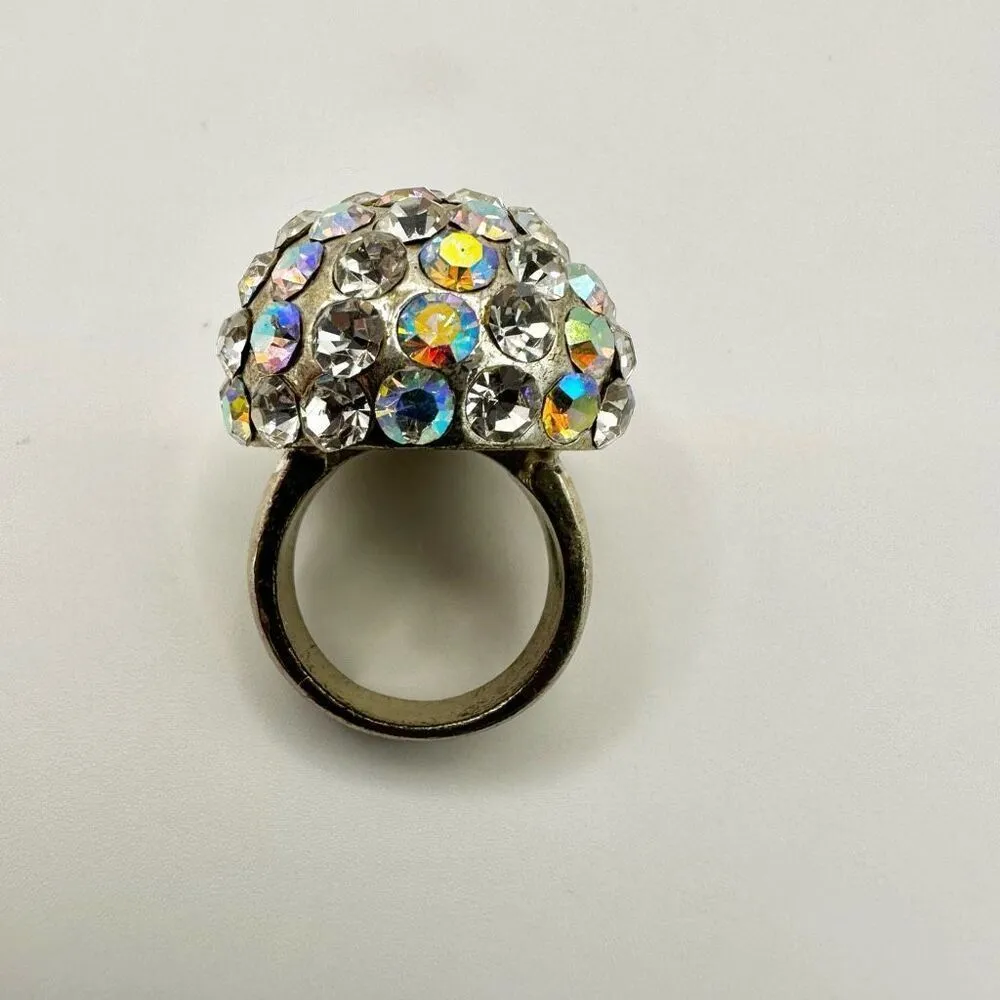 Round rhinestone cocktail ring Silver - Image 3