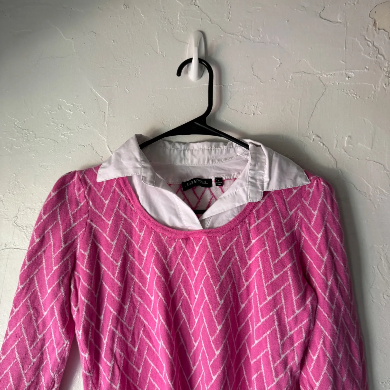 Notations Pink Wh Argyle Knit Collared Sweater Top Small Preppy Coquette Career‎ - Image 2