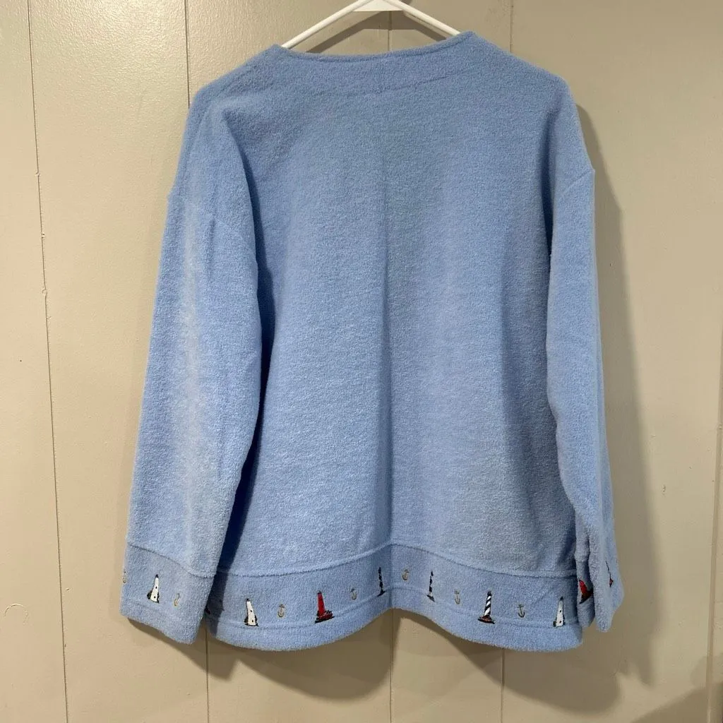 NWT AU Outer Banks Lighthouse Embroidered Fleece Cardigan • Women’s L • Blue But Size L - Image 2