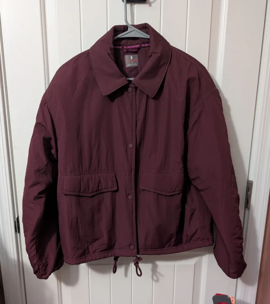 NWTS Free People Movement Off the Bleachers Button Up Puffer Coat Oxblood Small Red - Image 1
