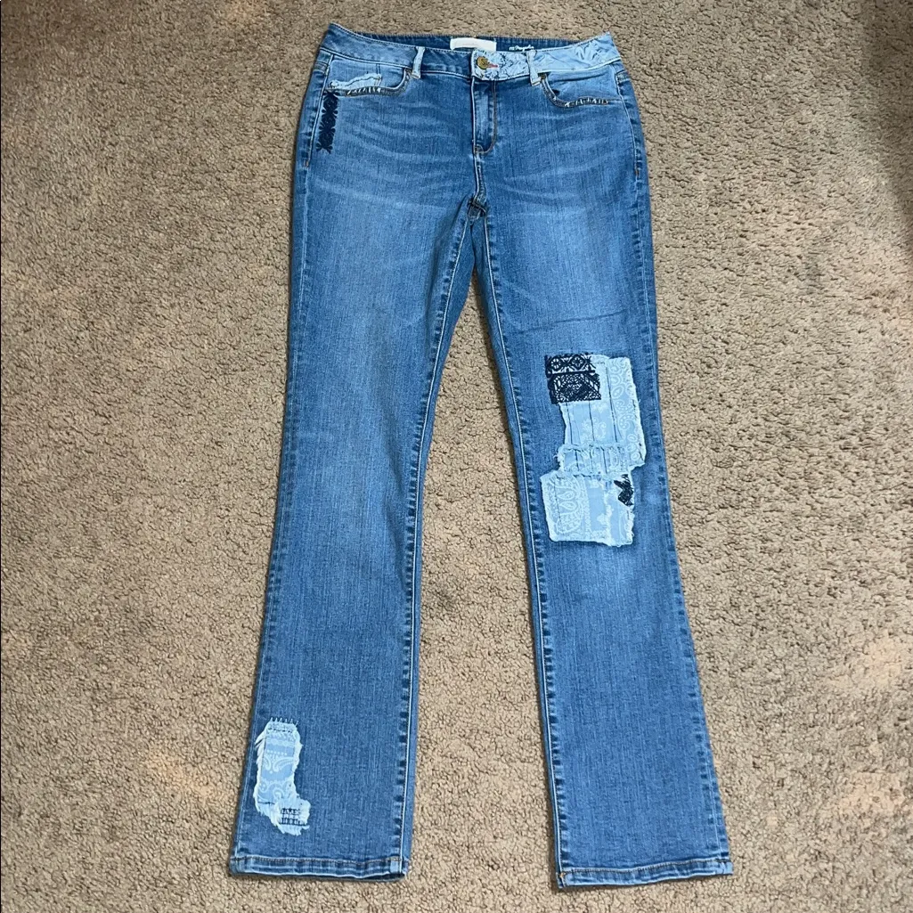 Sundance Magnolia Low Country Bandana Patchwork Embroidered Jeans Blue 28 - Image 2
