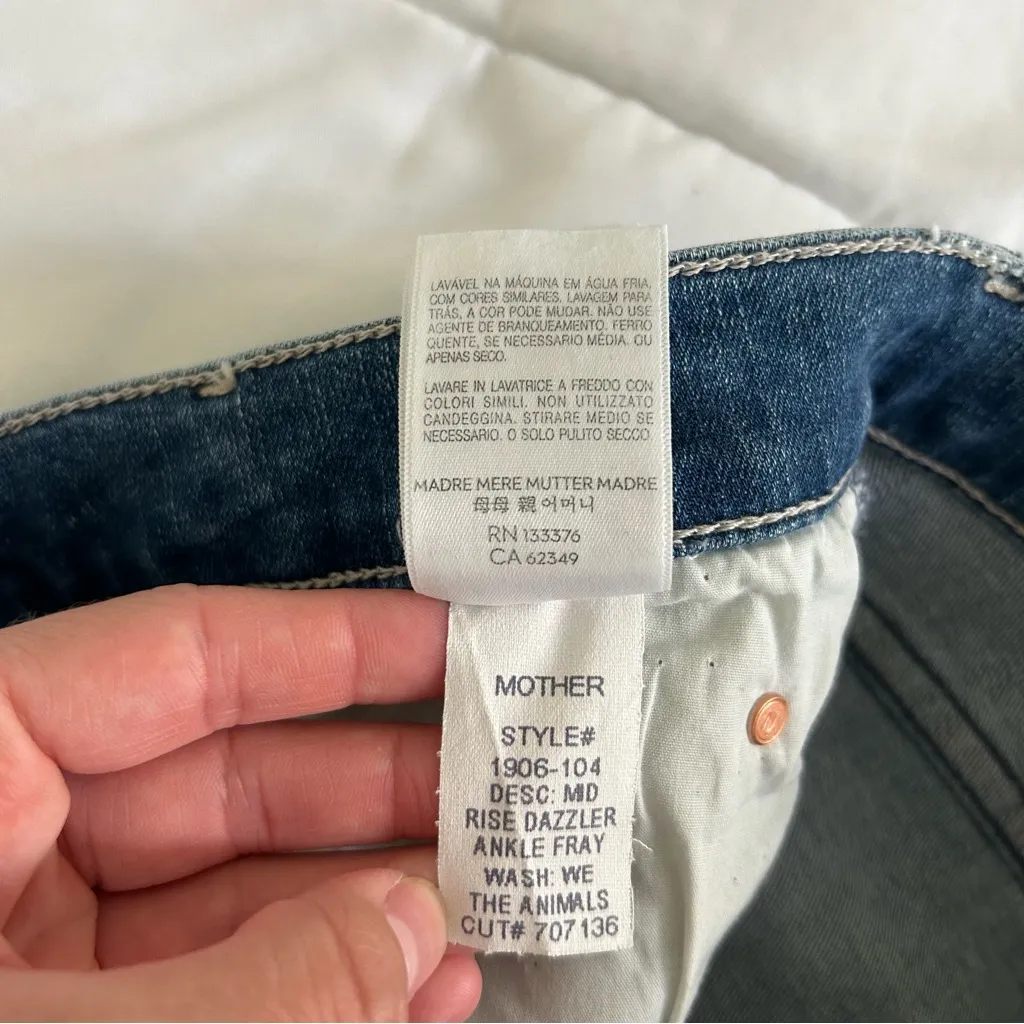 Mother Mid Rise Dazzler Ankle Fray jeans We The Animals 26 Blue - Image 15